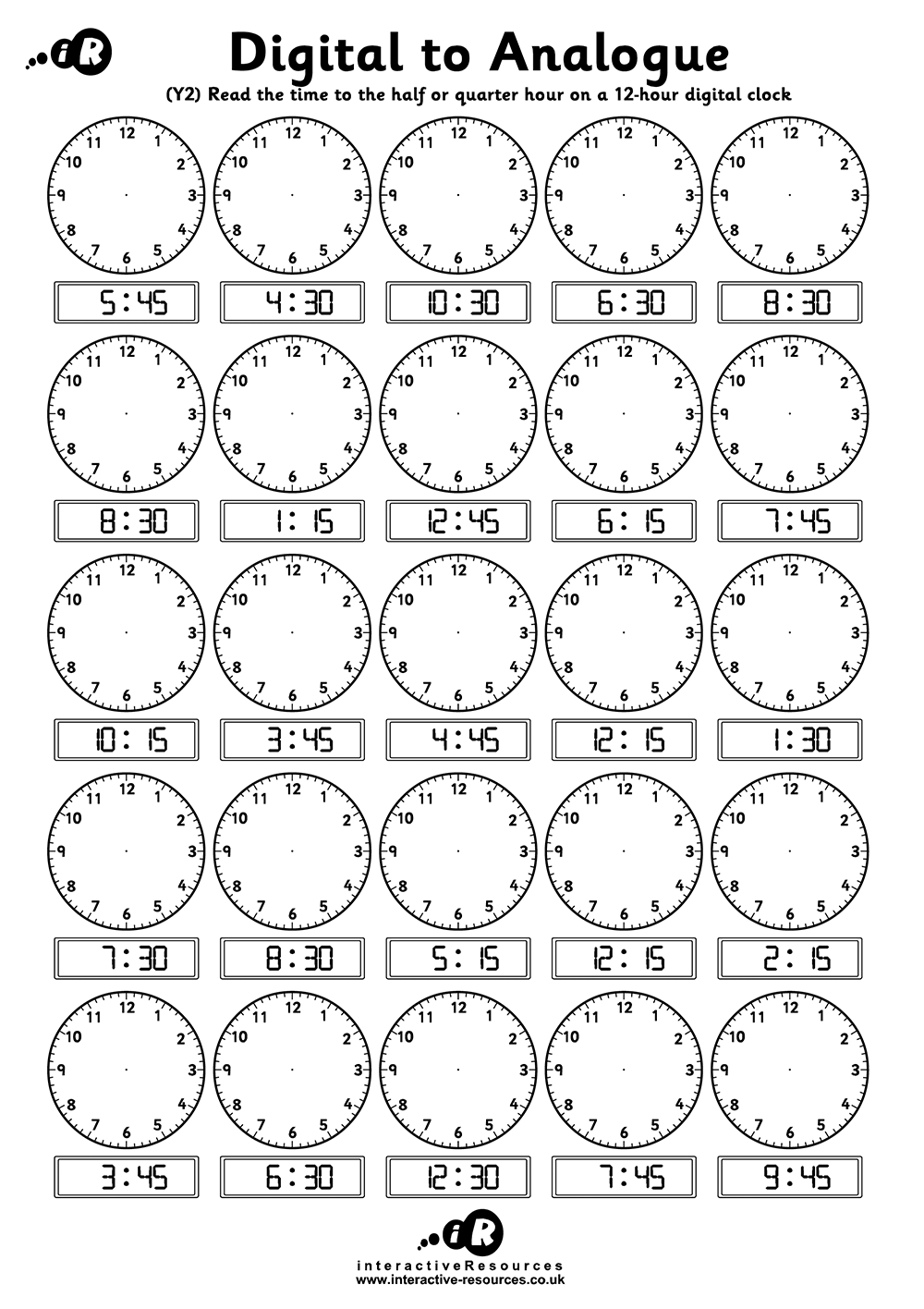 Telling Time Clocks Worksheets Free Printable