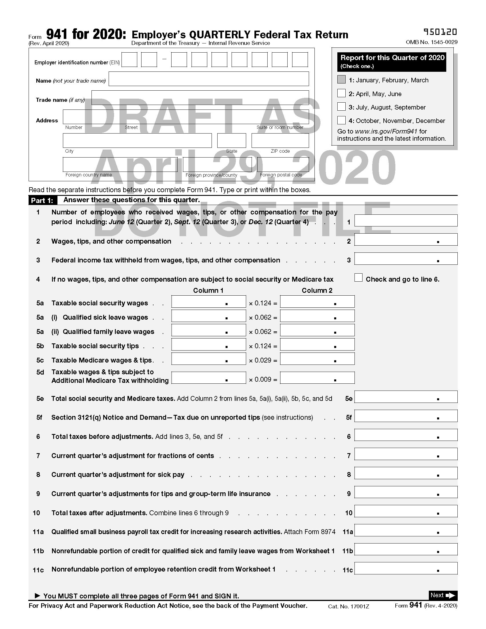 Updated Form 941 Worksheet 1 2 3 And 5 For 2023 Revised 941 