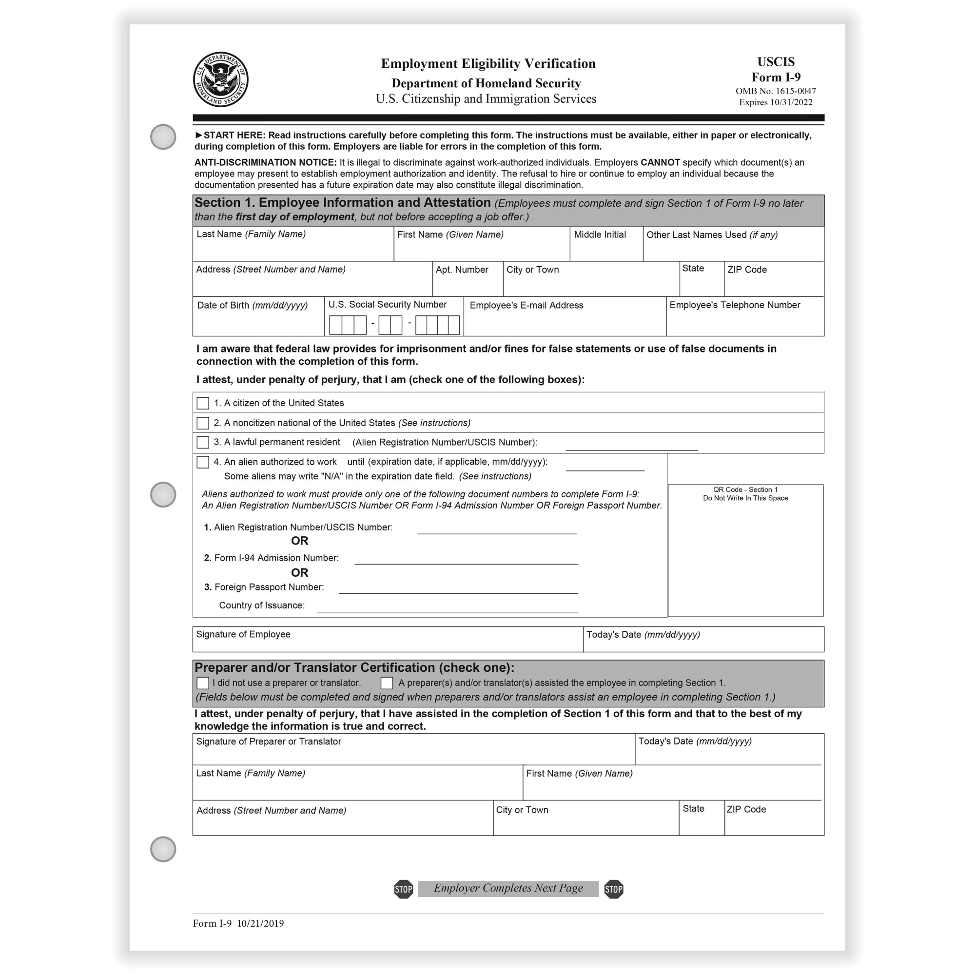 Uscis I 9 Form Pdf Official I 9 Forms 50 Pack 2023 Edition 