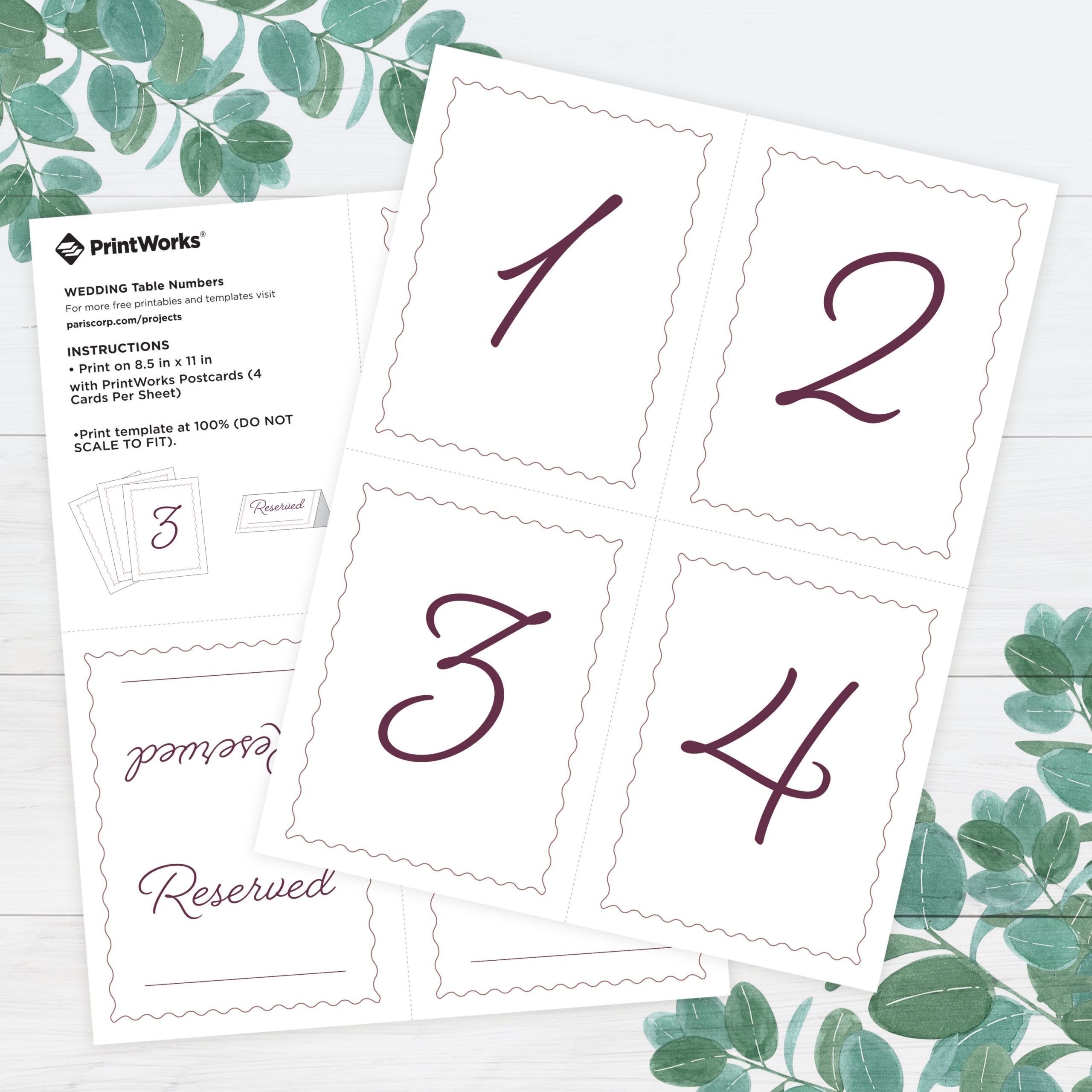 Printable Wedding Table Numbers Template