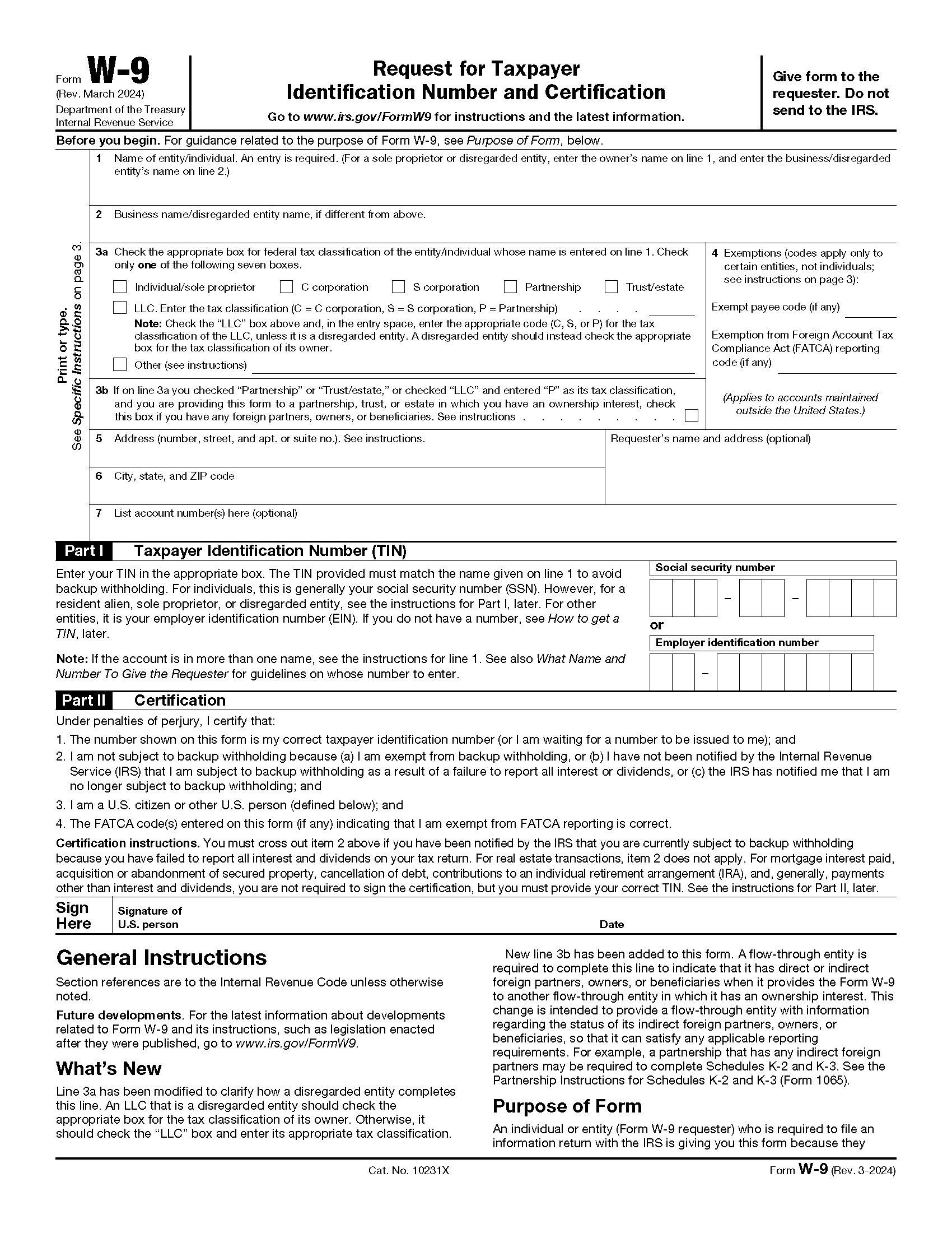 W9 Form For Company