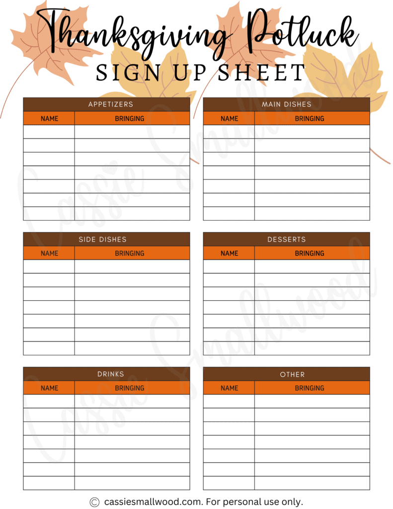 Free Printable Potluck Sign Up Sheet Template