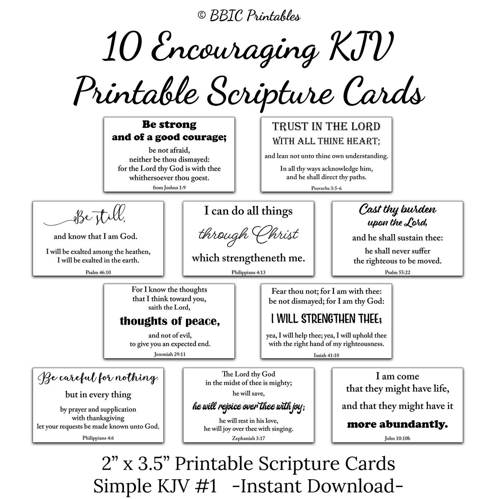 10 KJV Encouraging Printable Scripture Cards C1 Instant DOWNLOAD 