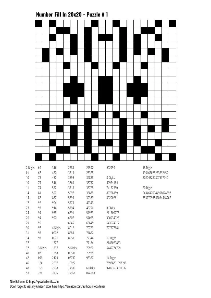 Numbers Crossword Puzzles Printable