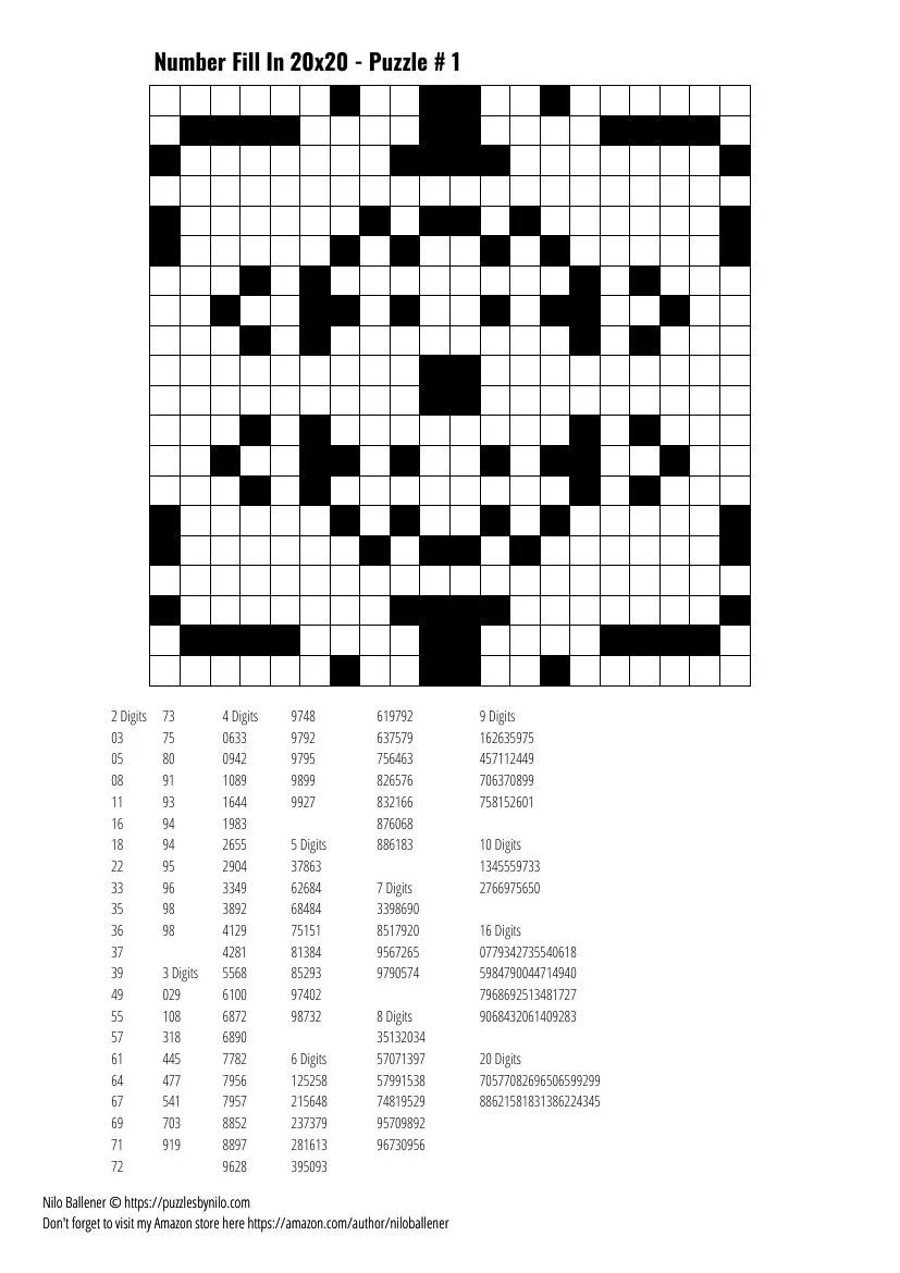 100 Number Fill In Puzzles Volume 8 PRINTABLE DOWNLOADABLE 