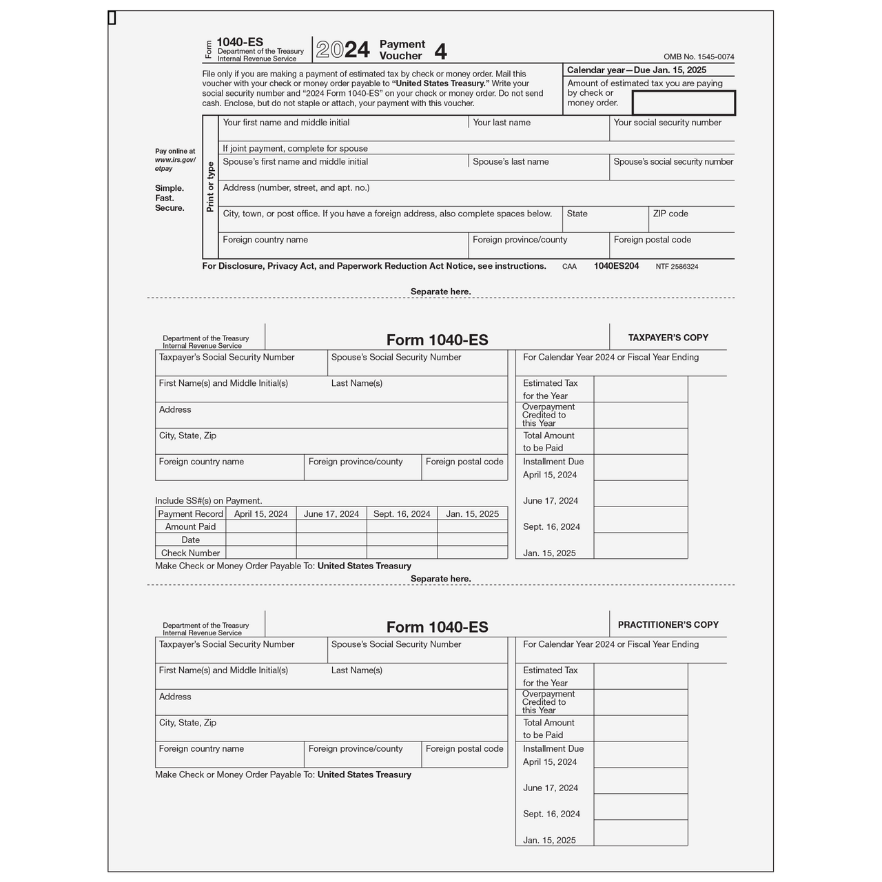 Print 2024 Form 1040-Es Payment Voucher