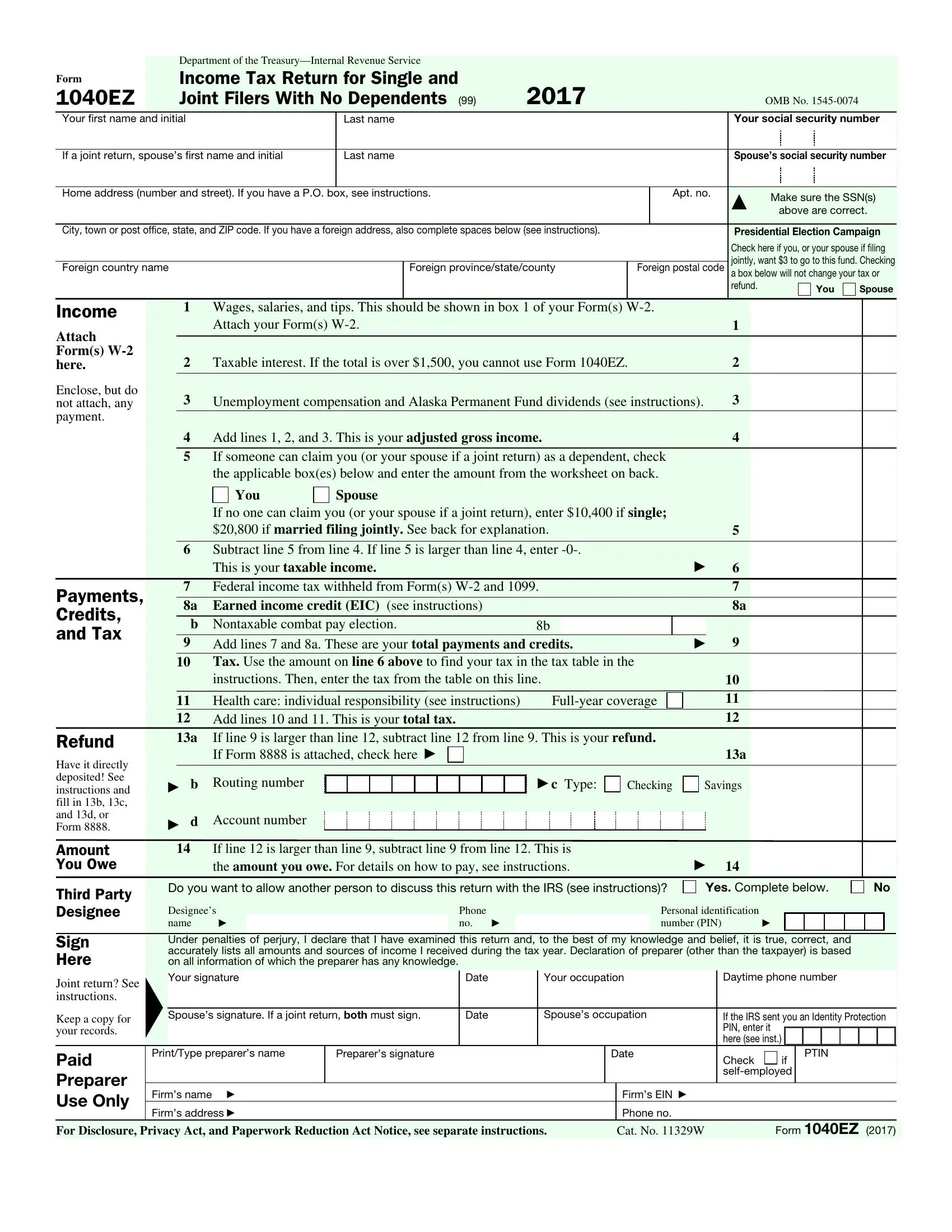 1040Ez Form Fill Out Printable PDF Forms Online Worksheets 