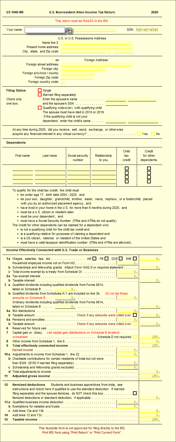 1040NR U S Nonresident Alien Income Tax Return UltimateTax 