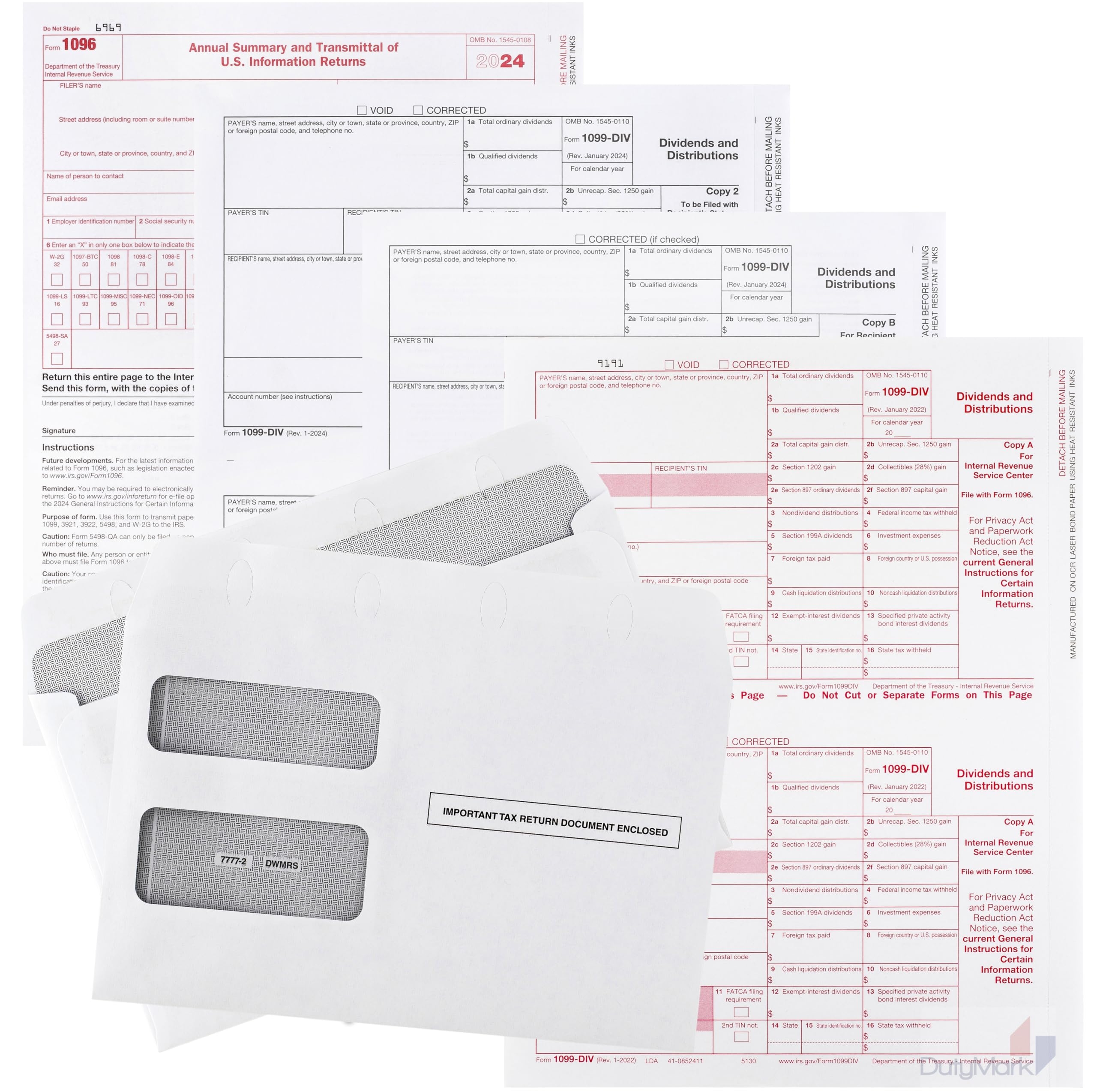 1099 DIV Income Tax Forms 2022 Set And 1096 Kit For 25 Vendors 4 