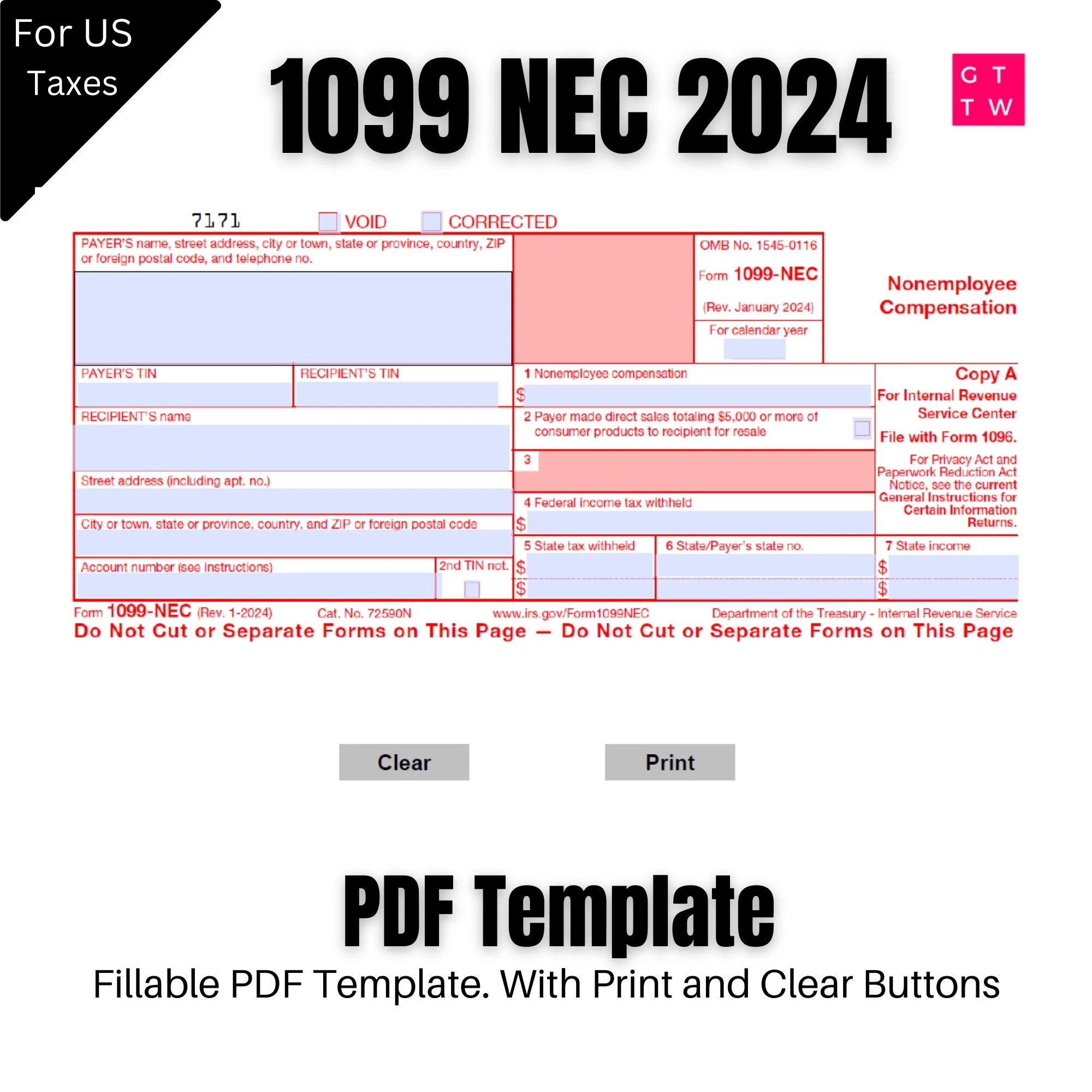 1099 NEC Bearbeitbare PDF Ausf llbare Vorlage 2024 Mit Print Und 