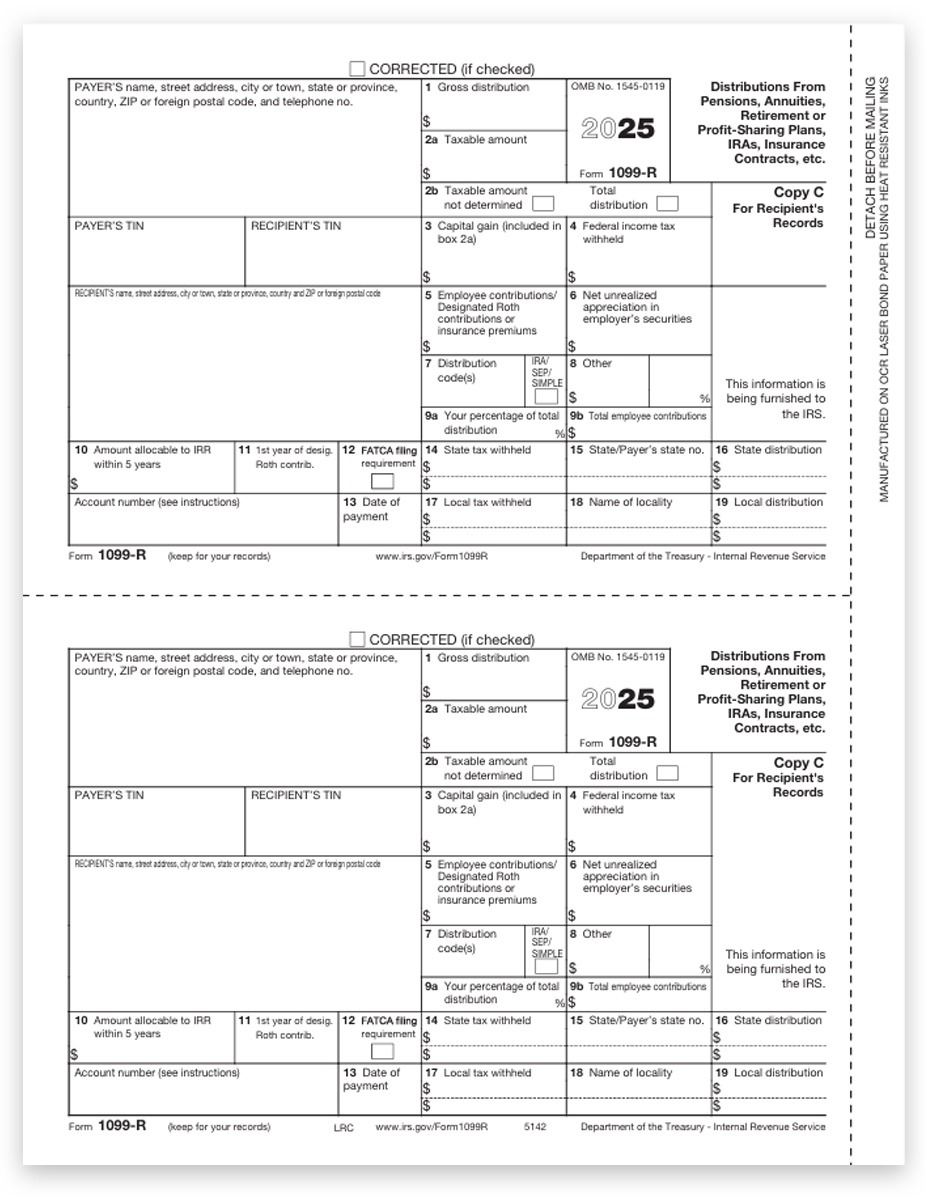 1099R Tax Forms 2025 Copy A For IRS DiscountTaxForms