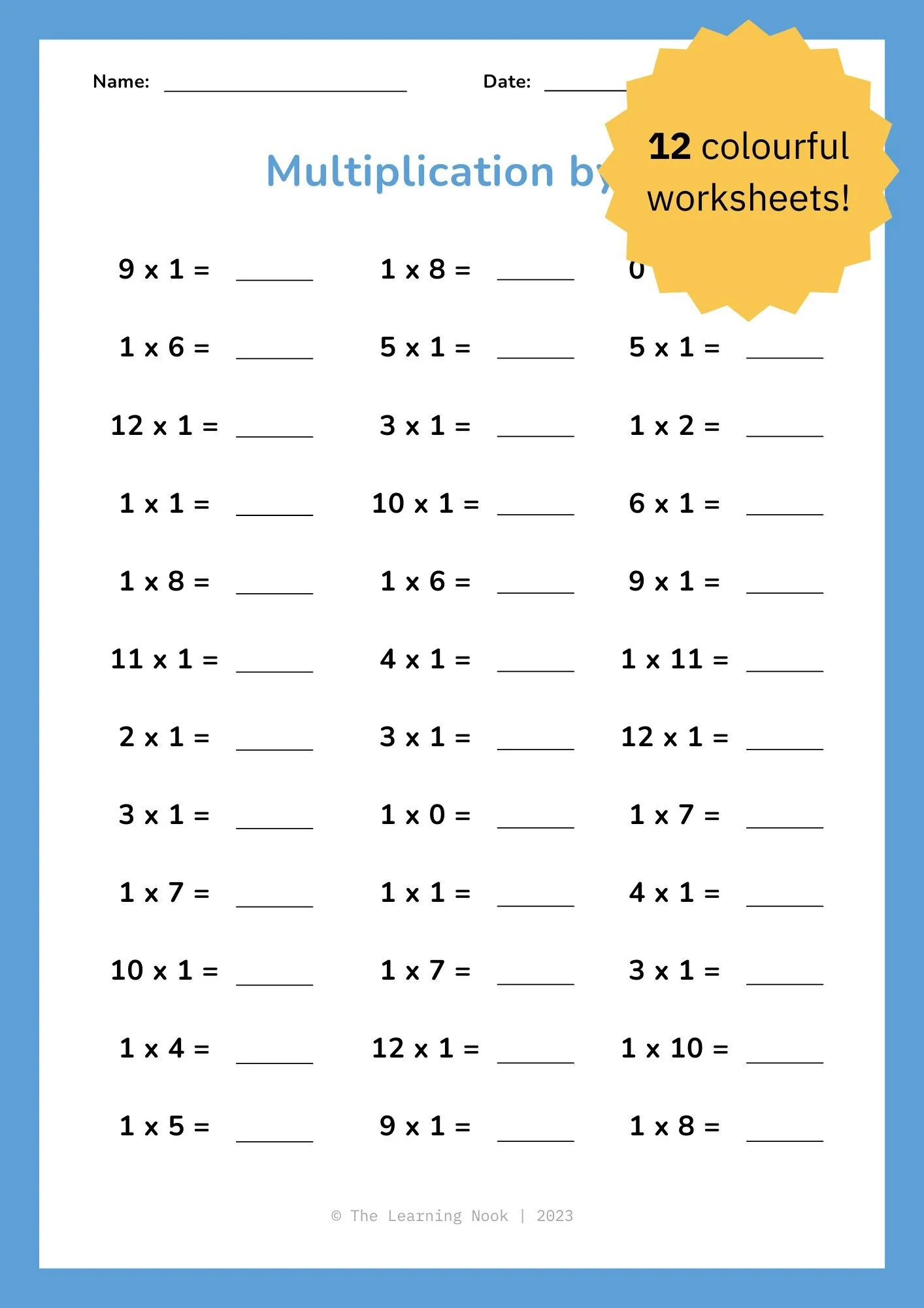 Printable Multiplication Table Worksheet