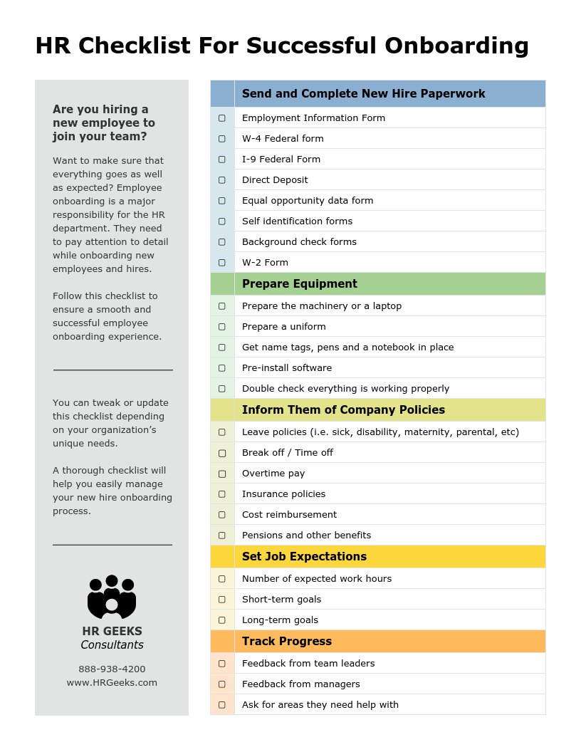Printable New Employee Checklist Template