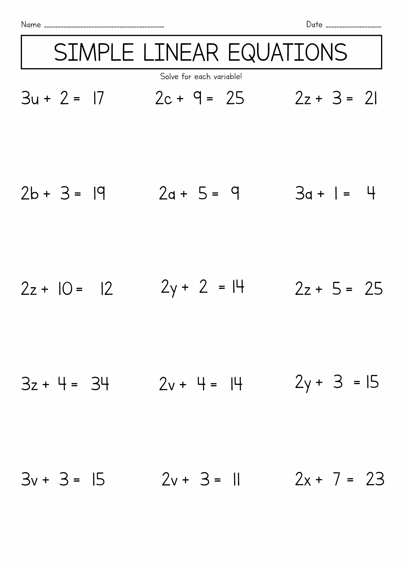 Math Worksheets Pre Algebra Free Printable