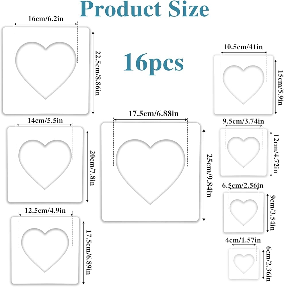 16 Pieces Large Heart Stencils Heart Stencils In Different Sizes 