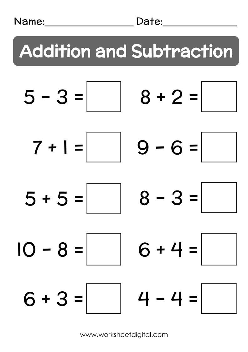 18 Printable Addition Subtraction Up To 10 Worksheets Printable 