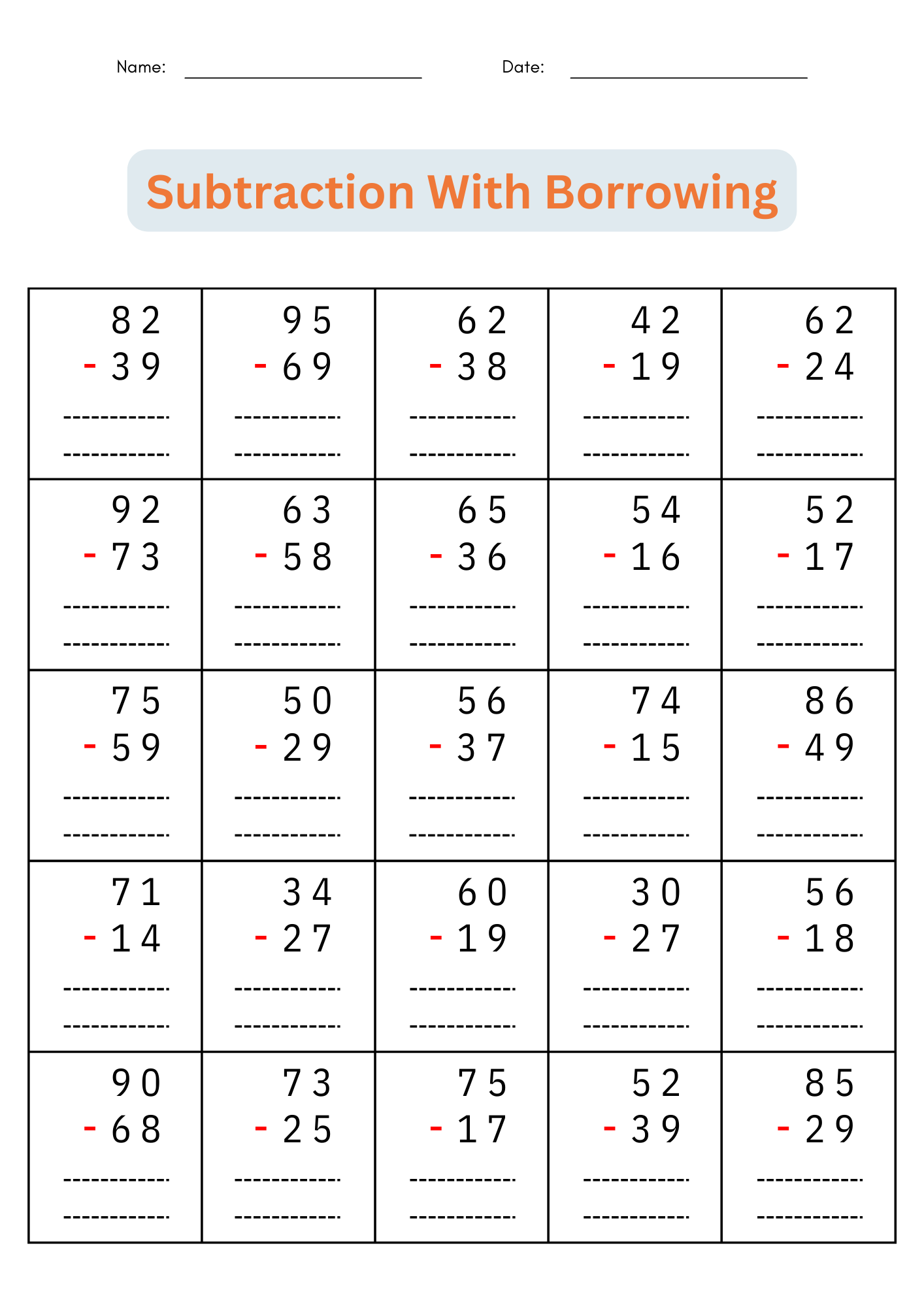 Free Printable Subtraction Worksheets Grade 2