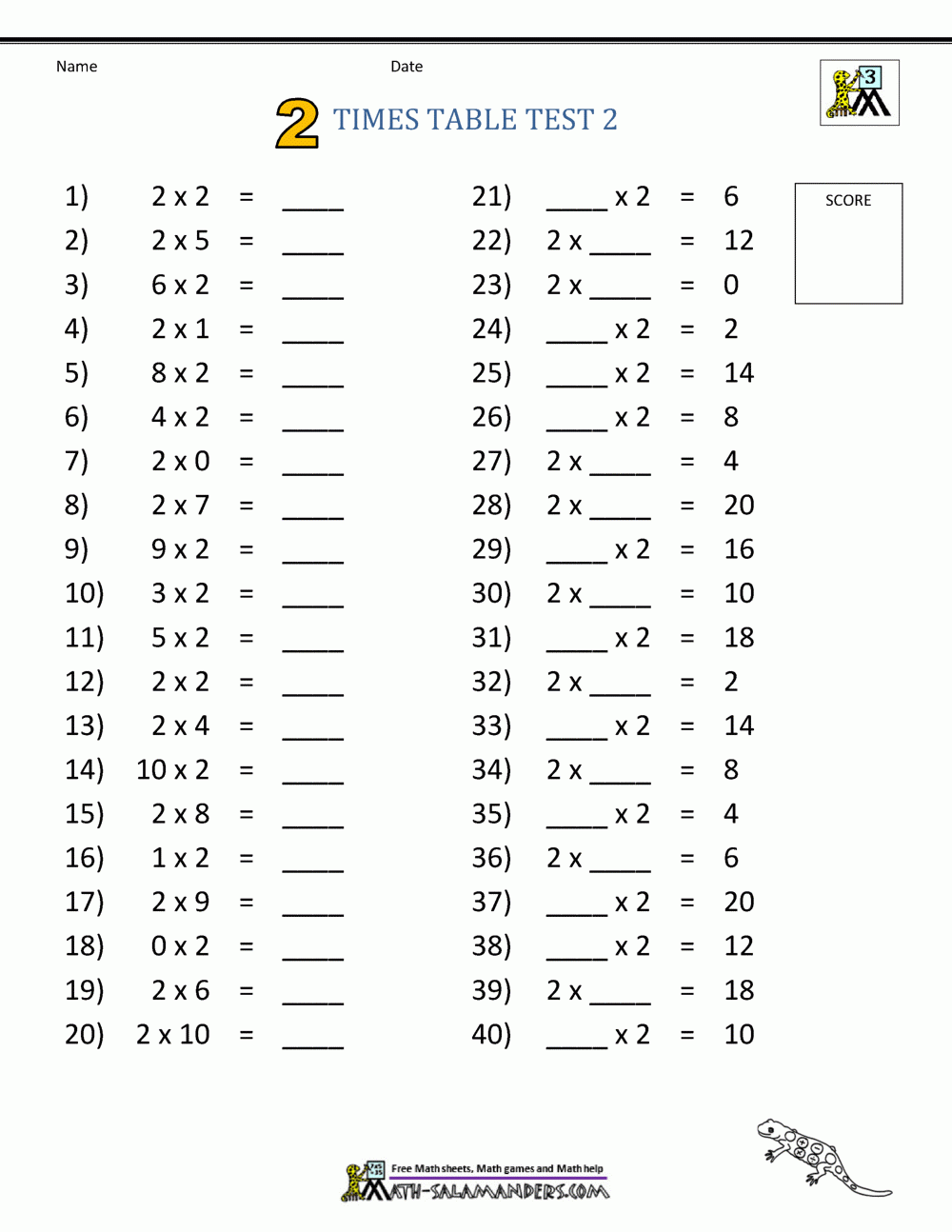 Printable Times Table Worksheets Free
