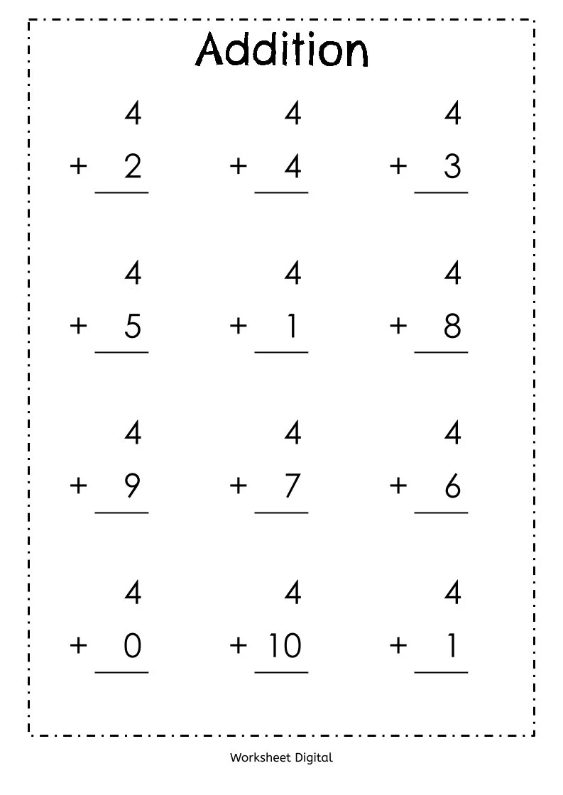 20 Printable Addition Worksheets Numbers 1 10 For Preschool 