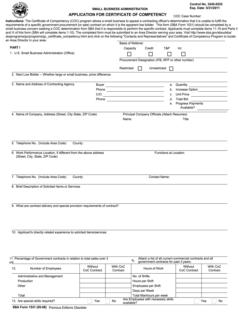 2008 Form SBA 1531 Fill Online Printable Fillable Blank PdfFiller