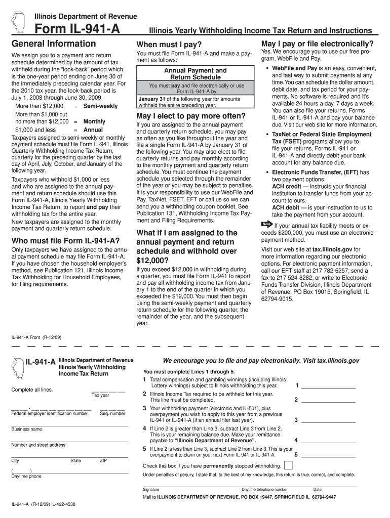 Illinois Form 941 Printable Version