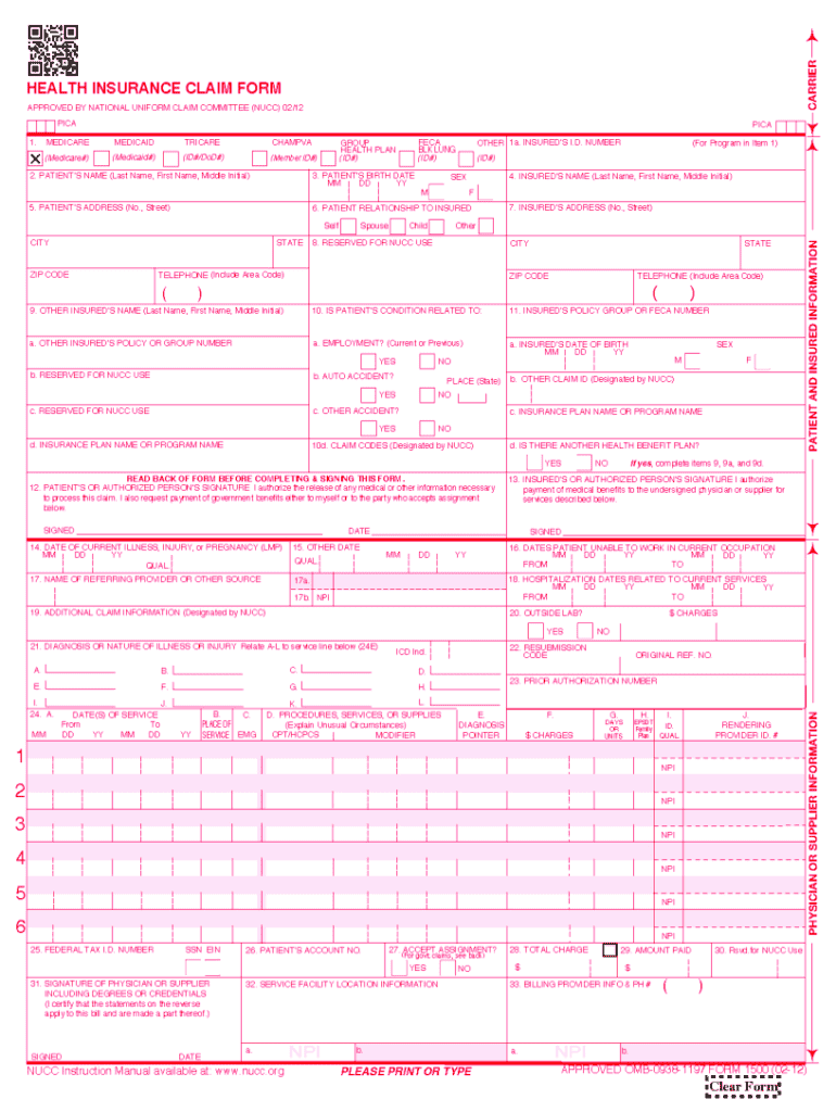 2012 2025 Form CMS 1500 Fill Online Printable Fillable Blank 
