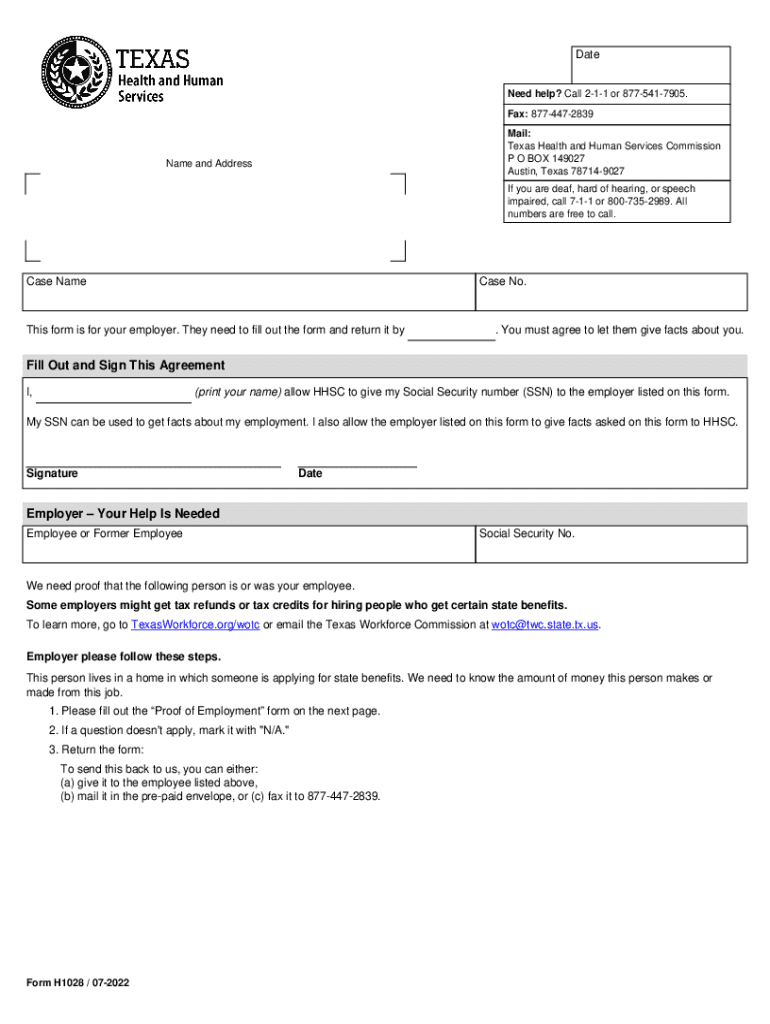 H1028 Employment Verification Form Texas
