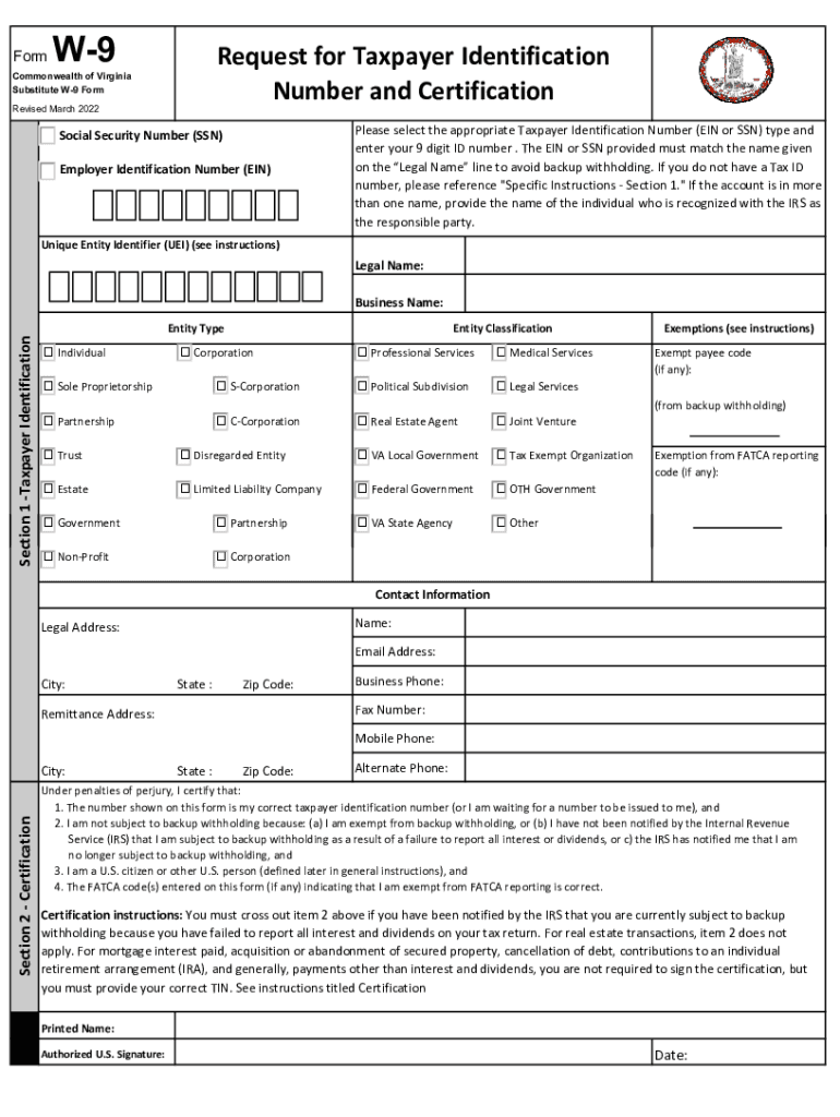 2022 2025 Form VA Substitute W 9 Fill Online Printable Fillable 