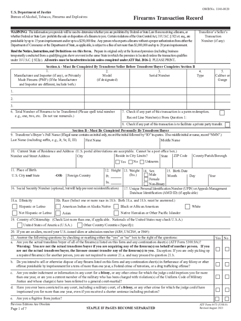 2023 2025 Form ATF 4473 Fill Online Printable Fillable Blank 