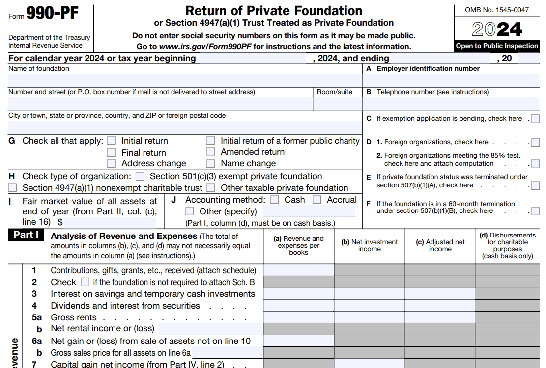 2024 Form 990 PF Instructions