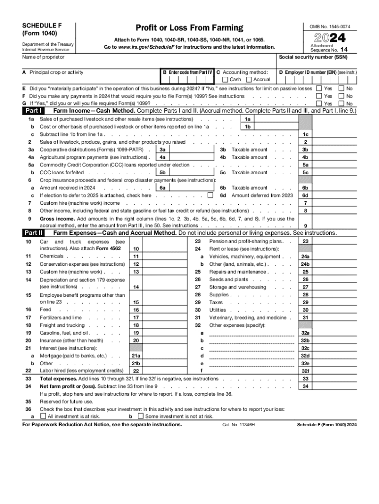 2024 Form IRS 1040 Schedule F Fill Online Printable Fillable 