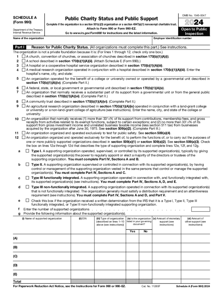 2024 Form IRS 990 Schedule A Fill Online Printable Fillable 