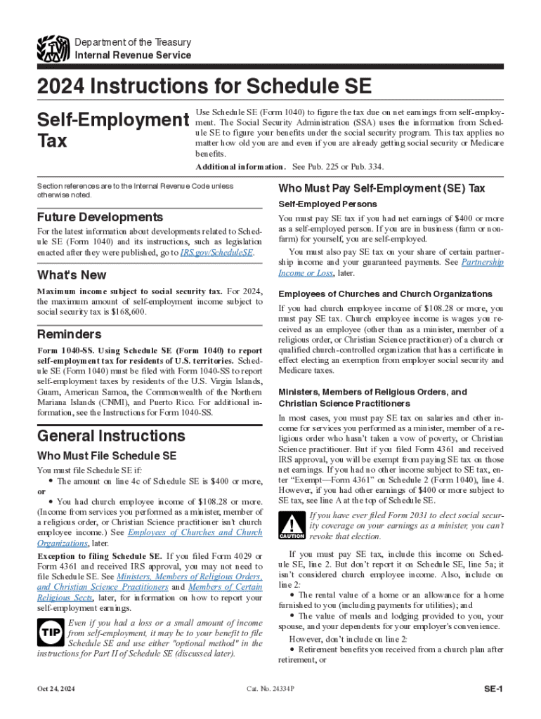 2024 Form IRS Instruction 1040 Schedule SE Fill Online 