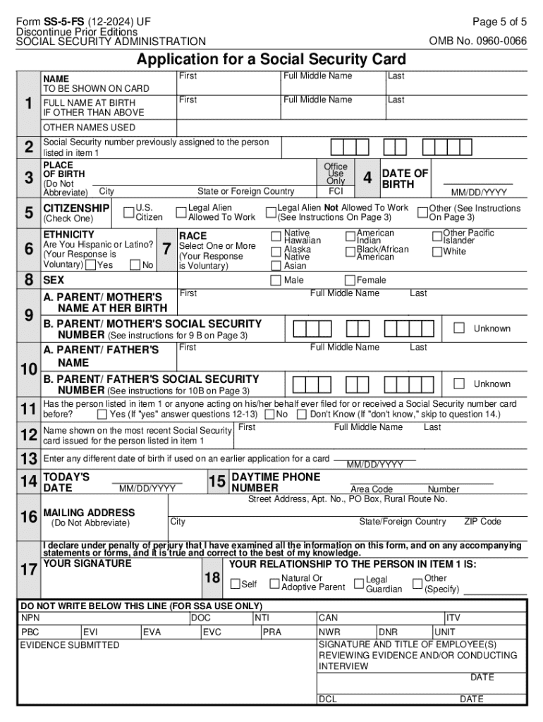 2024 Form SSA SS 5 FS Fill Online Printable Fillable Blank 