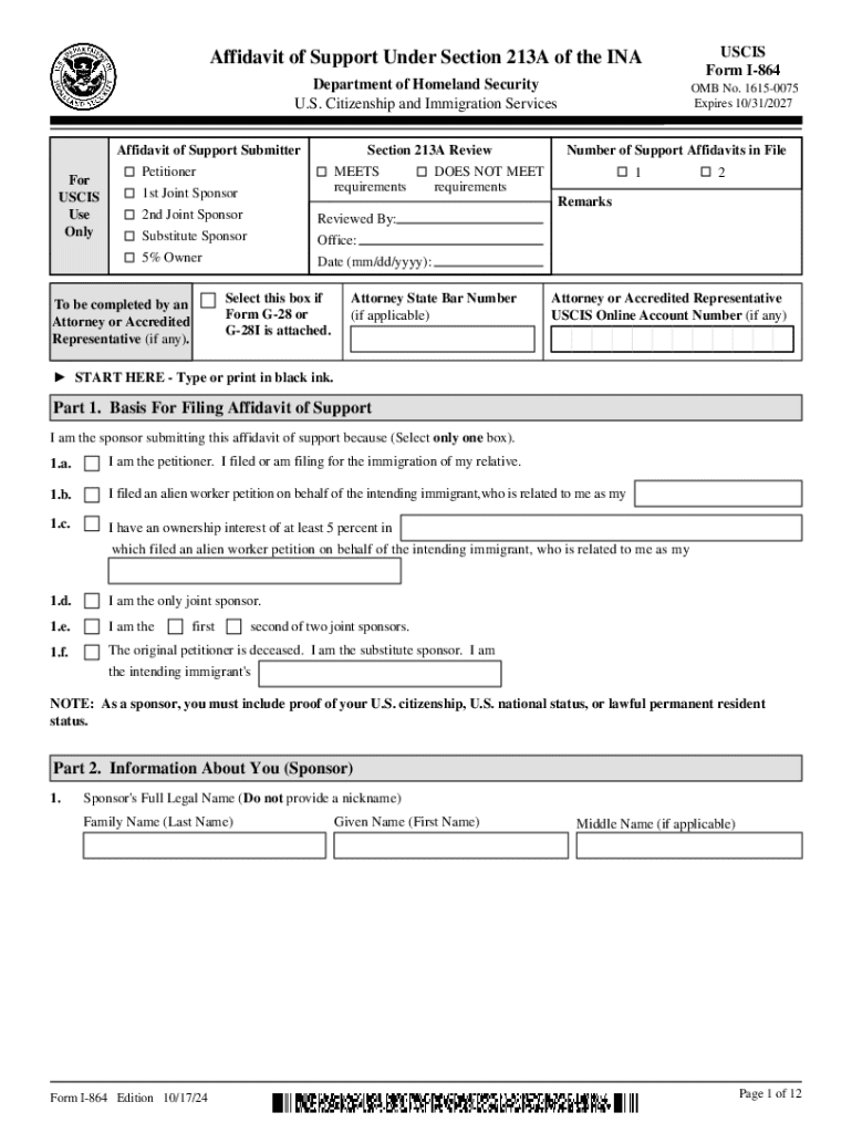 2024 Form USCIS I 864 Fill Online Printable Fillable Blank 