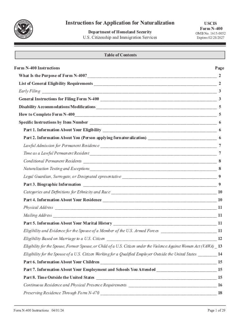 2024 Form USCIS N 400 Instructions Fill Online Printable 