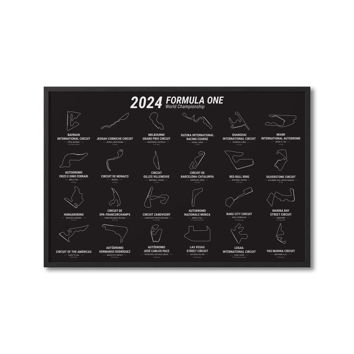 2024 Formula 1 F1 Grand Prix Schedule Calendar Race Poster Art 