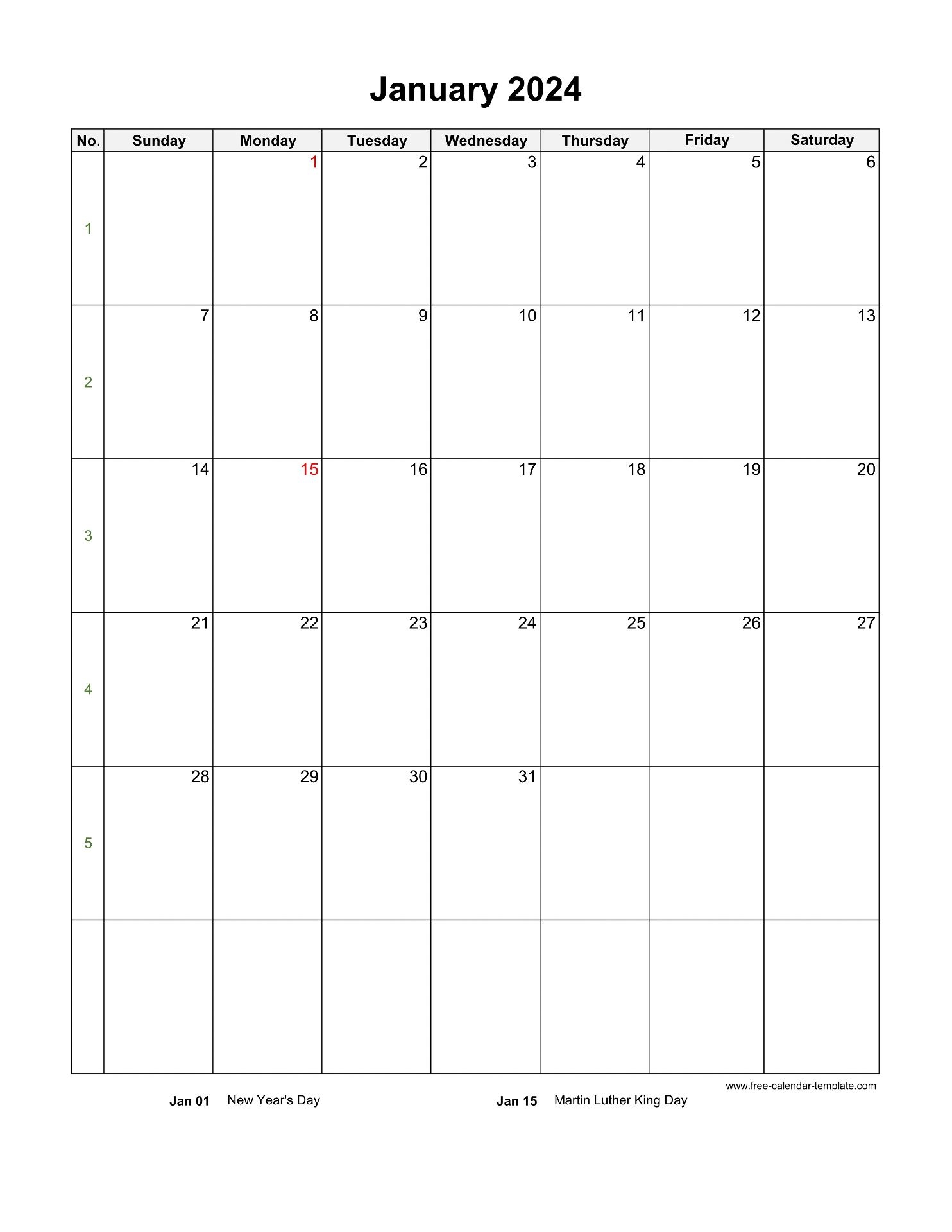 Blank Printable Calendar Vertical