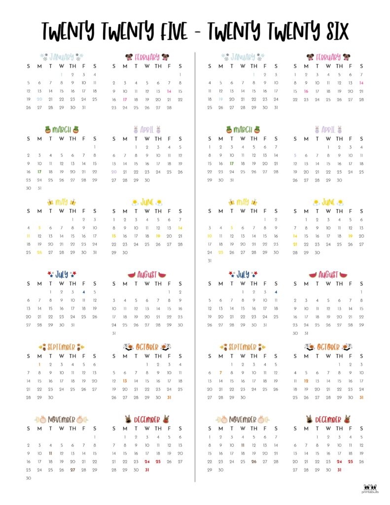 2025 2026 Calendar With Holidays Printable