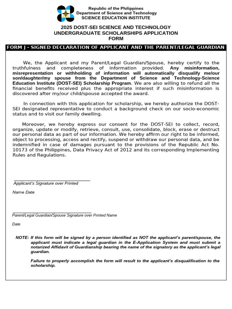 2025 DOST SEI ST Undergraduate Application Form J Final PDF