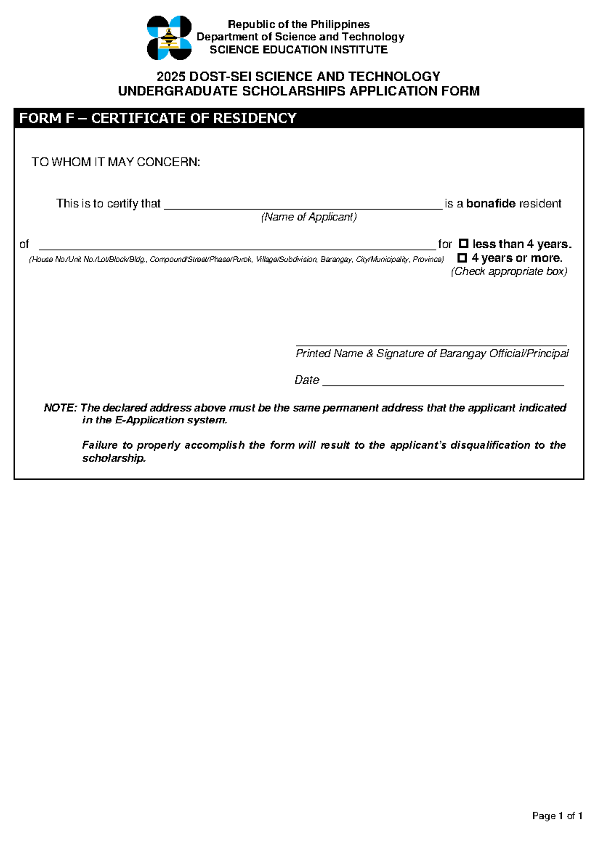 2025 Form F None Republic Of The Philippines Department Of 
