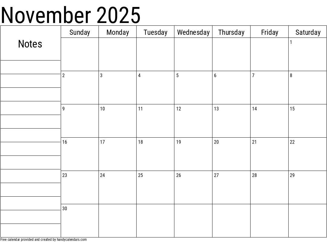 2025 November Calendars Handy Calendars