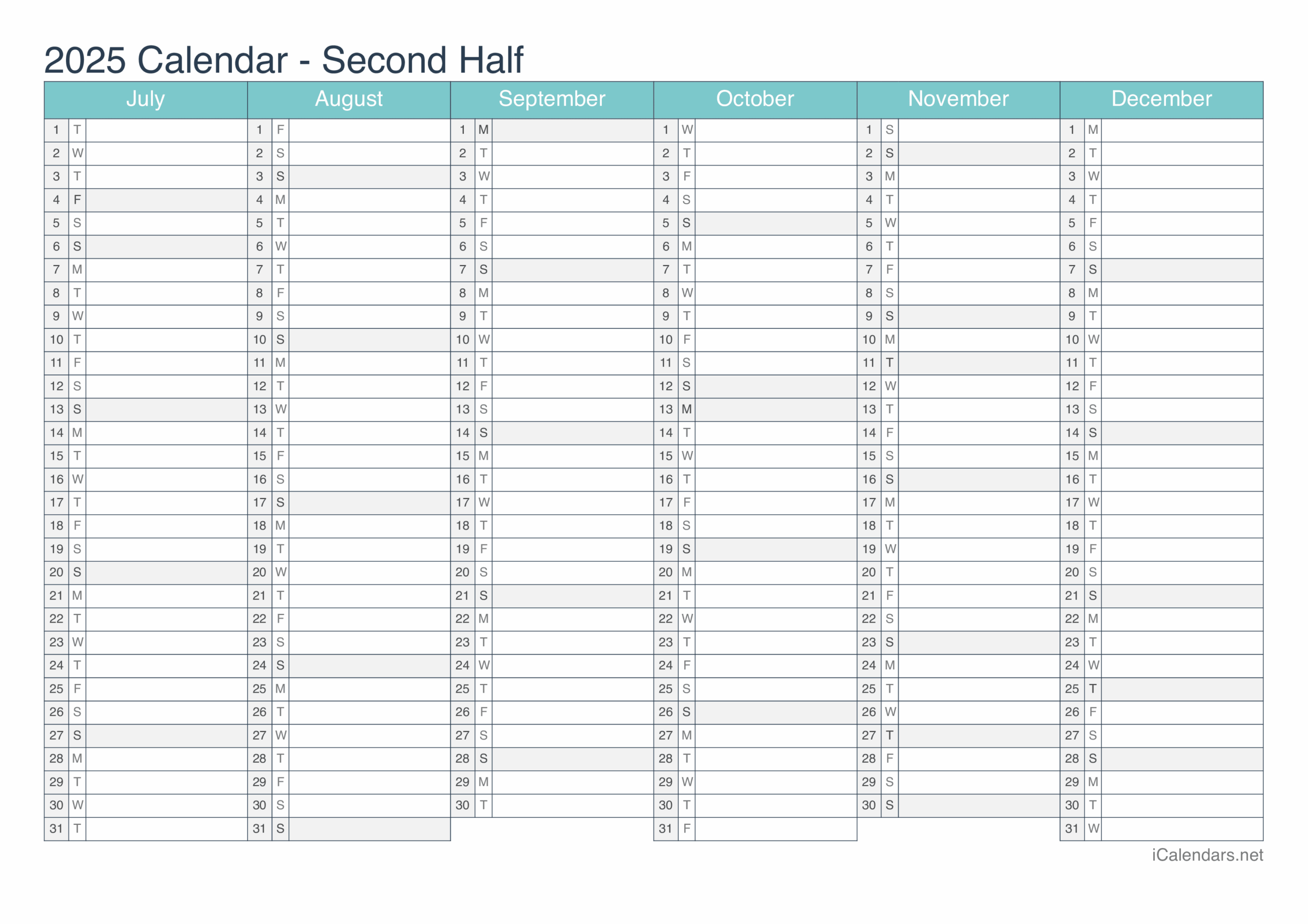 Blank Yearly Calendar 2025 Printable