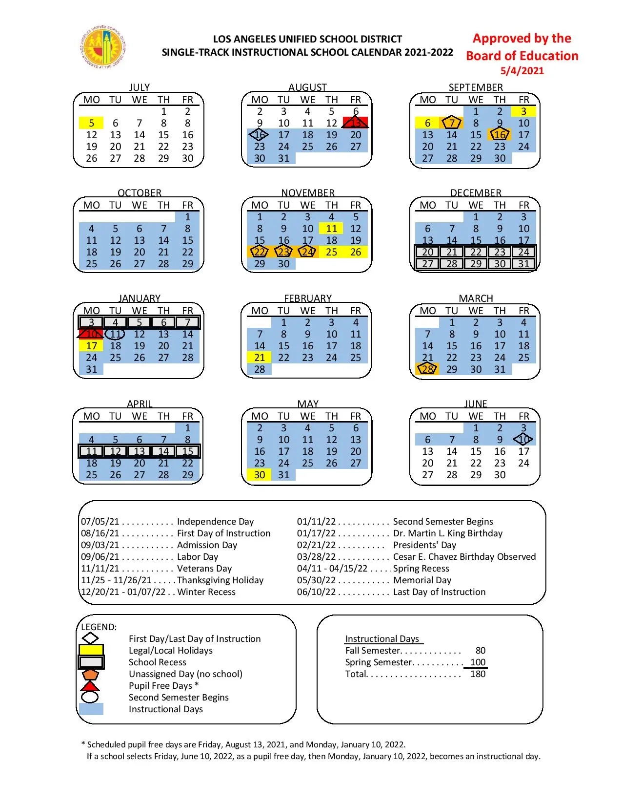 20252026 Calendar Lausd School Academic Calendar