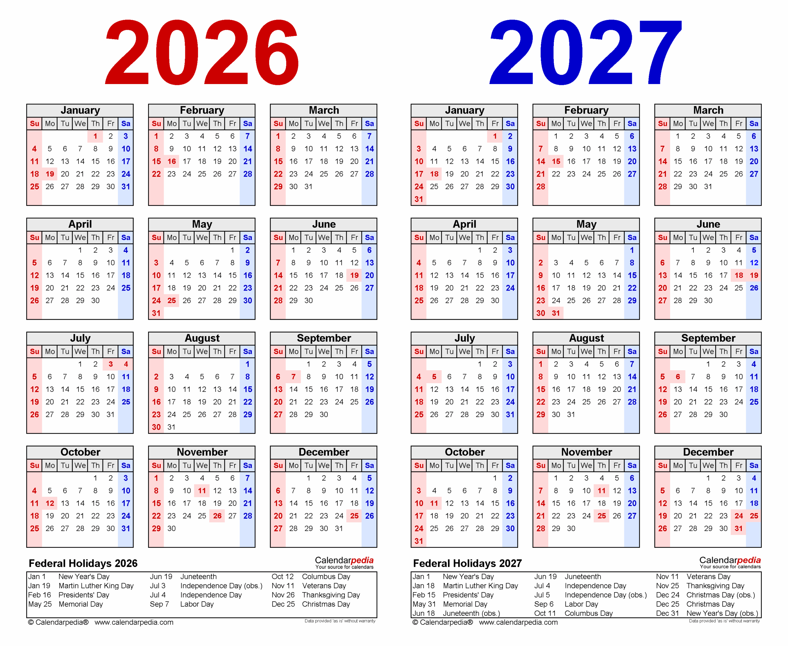 Blank 2026-2027 Calendar Printable