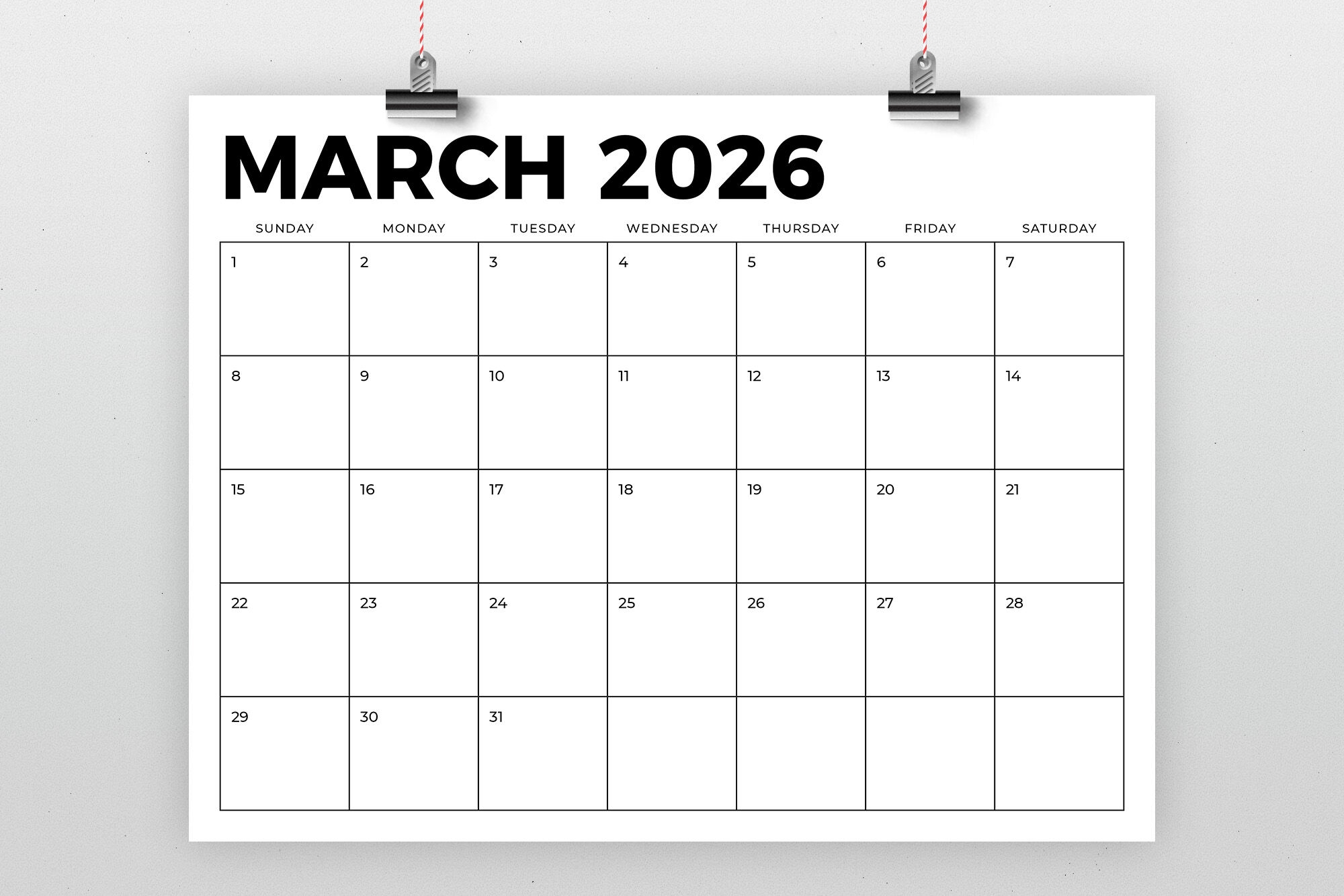Blank Printable Calendar Templates 2026