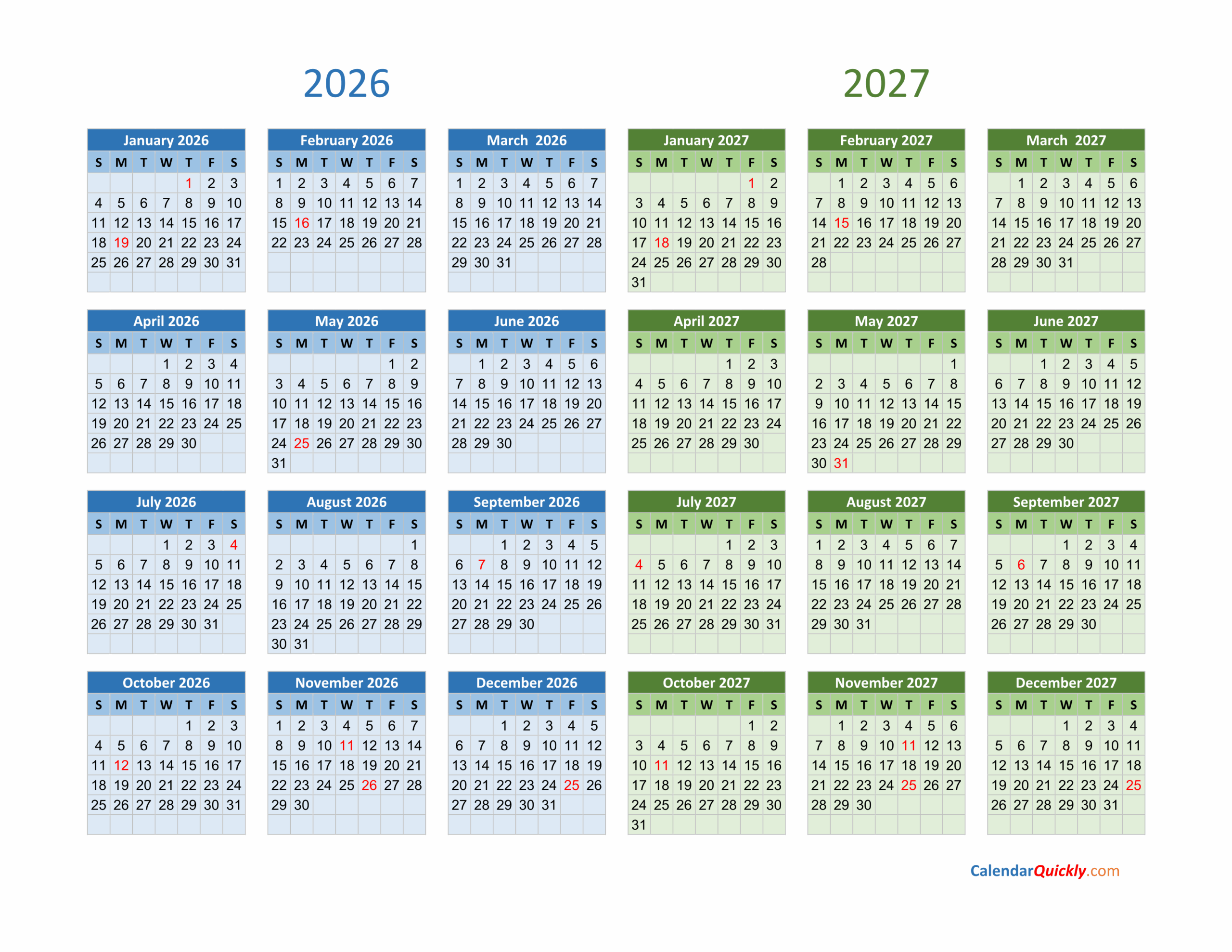 2026 2027 Printable Blank Calendar