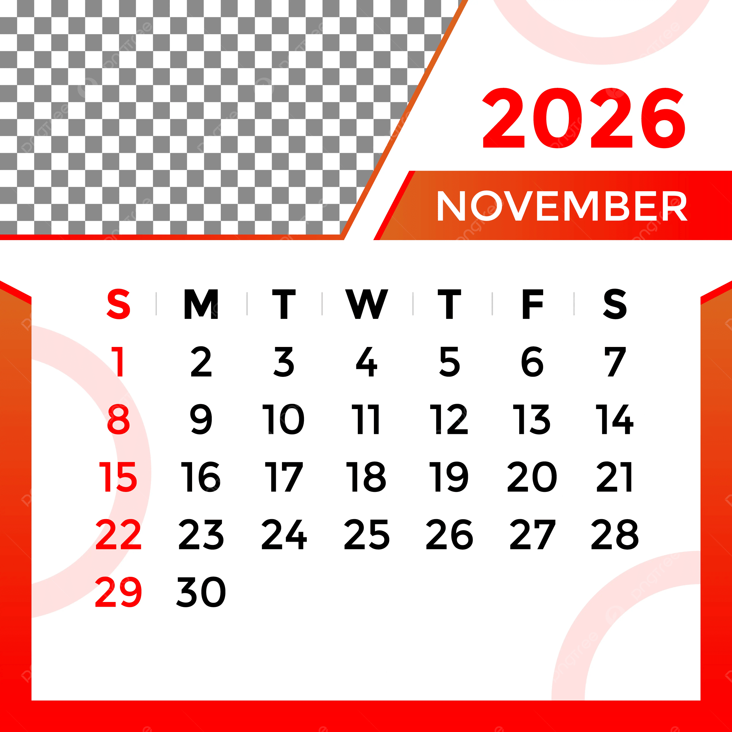 2026 Calendar Month Of November Vector Template Download On Pngtree