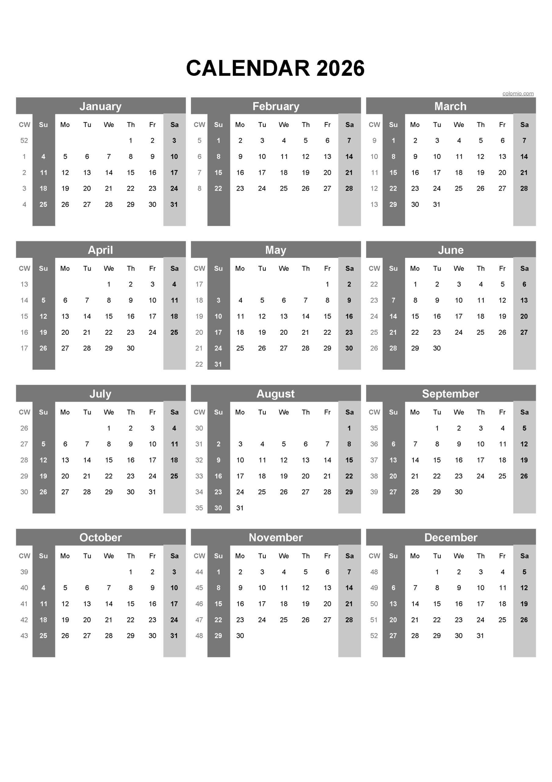 Blank Calendar Pdf Printable 2026