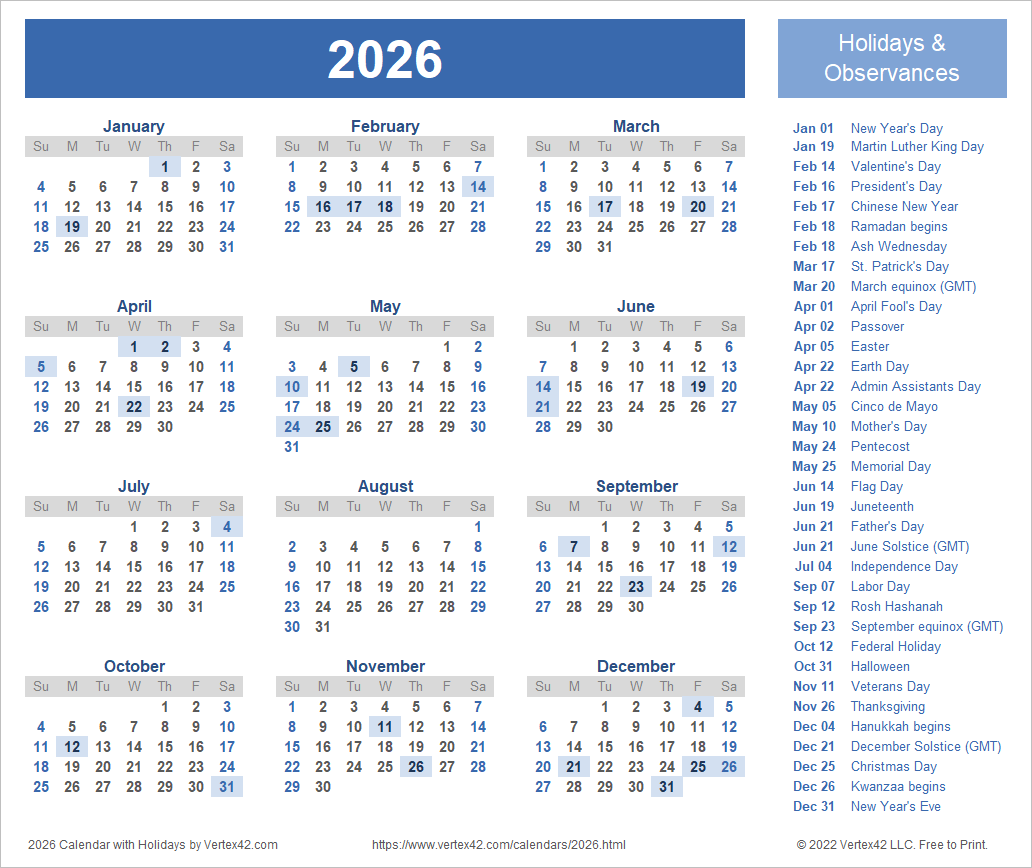 Free 2026 Calendar Template